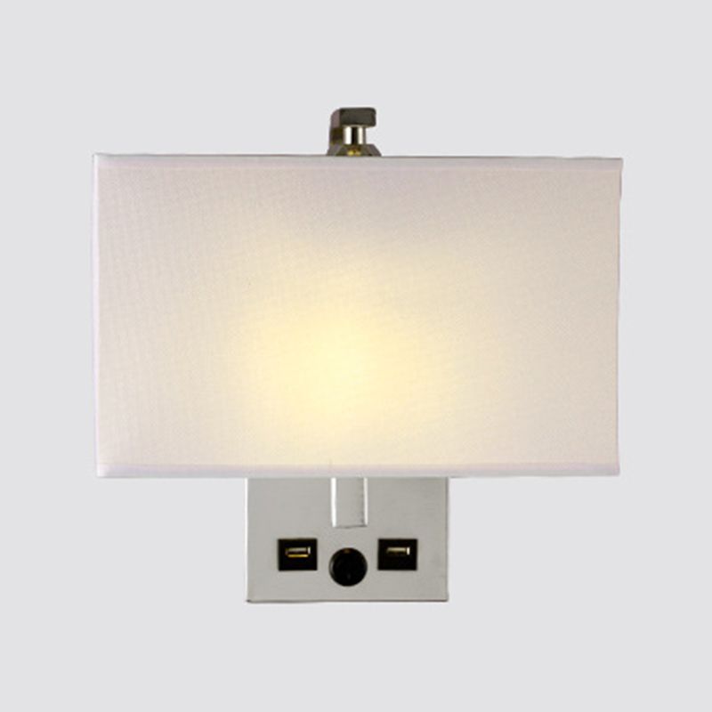 Modern Wall Sconce Rectangle Shape Metal Wall Light with Fabric Shade for Study