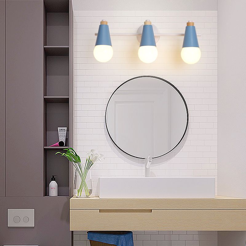 3-Bulb Sweet Cone Wall Sconce Nordic Stylish Metal Wall Light for Study Room Hallway