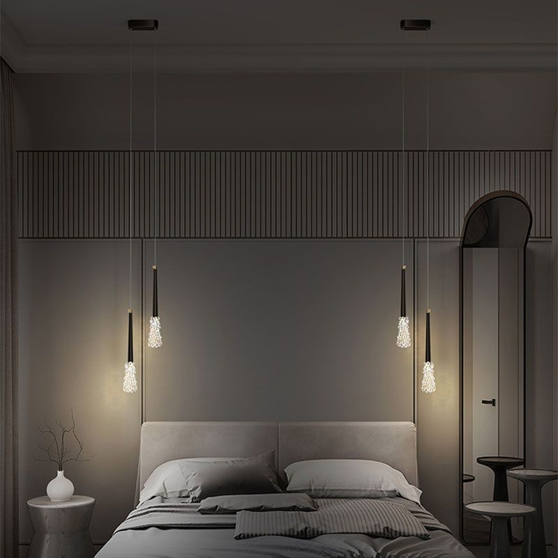 Luz de colgante de cristal transparente Lighting de suspensión de techo cónico de estilo moderno