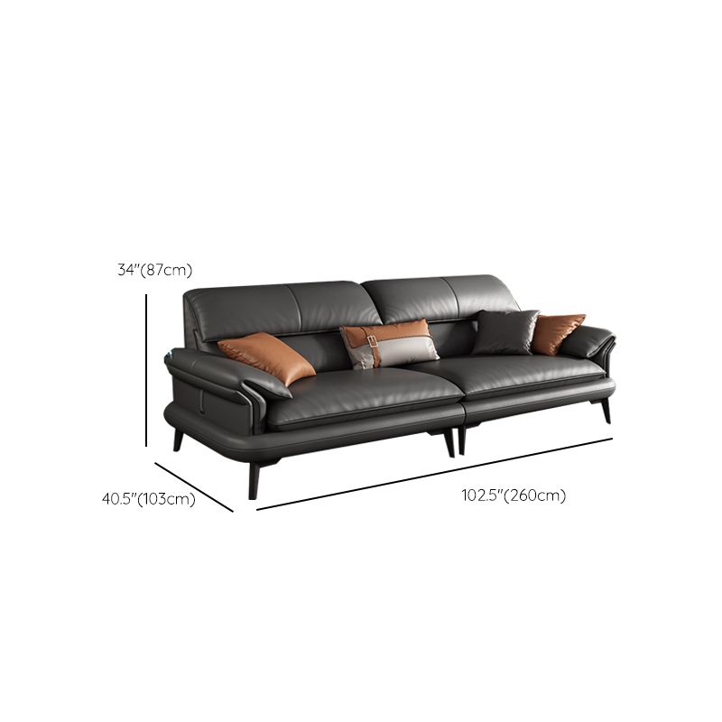 Scandinavian Sofa Genuine Leather Dark Gray Cushions Pillow Top Arm Seating