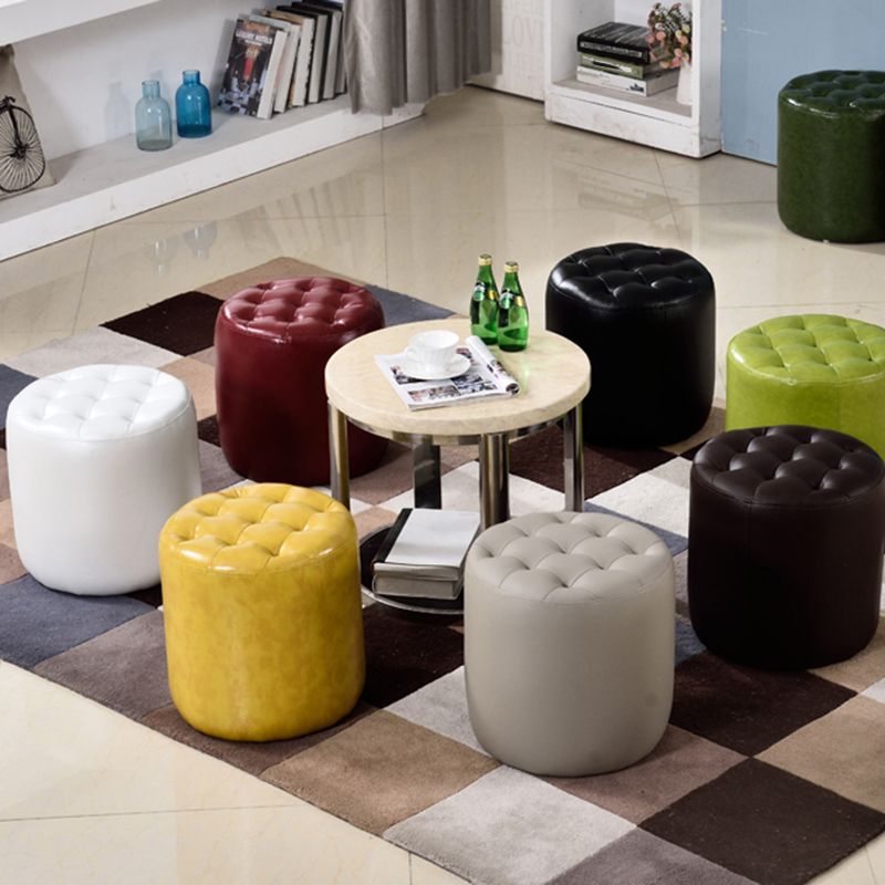 Square Tufted Ottoman Mildew Resistant Genuine Leather Mid-Century Modern Cube Ottoman