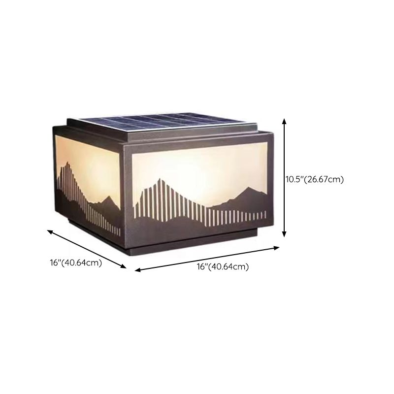 Rectangle Shape Metal Outdoor Light Modern 1 Light Solar Pillar Lamp in Brown