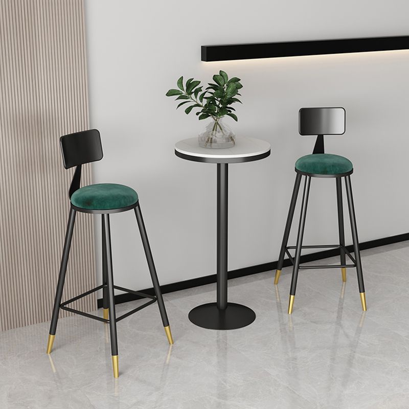 Modern Armless Backrest Counter Stool Iron Couture Bar Stool with Velvet Cushion and Pedal