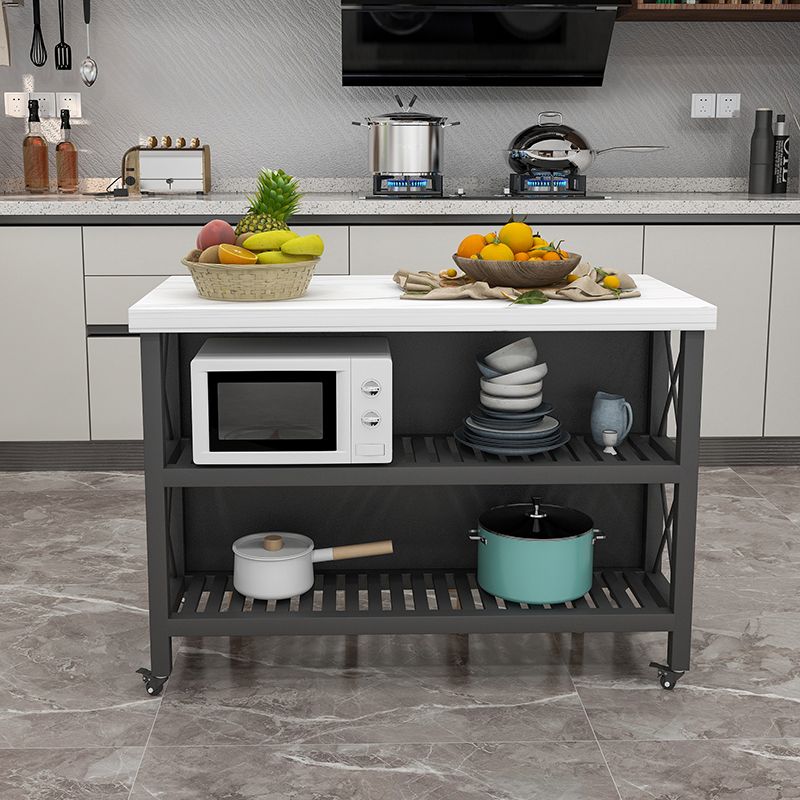 White Faux Marble Top Kitchen Trolley with Wheels for Dining Room