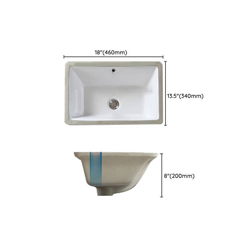 Traditional Undermount Bathroom Sink Porcelain with Pop-Up Drain Basin