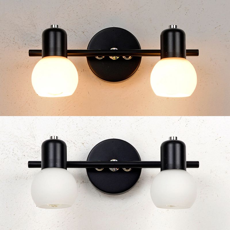 White Glass Shade Contemporary Style Wall Sconce Black Metal Base Mirror Light