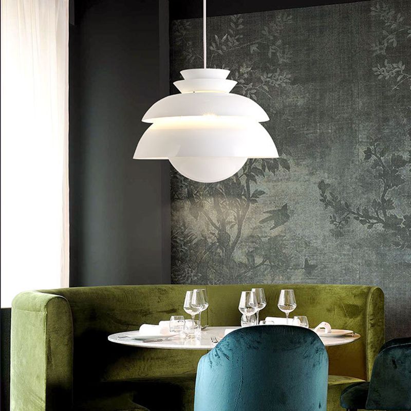 Wide Flare Hanging Lighting Modern Metal 1 Bulb White Ceiling Pendant Light for Dining Room