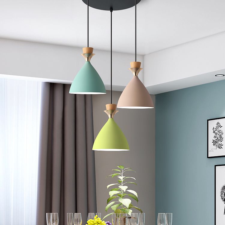 Macaroon 3 luces colgante verde-color-amarillo-amarillo tono de metal luz colgante con alambre colgante ajustable de 59 "