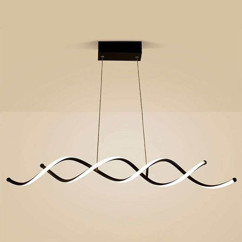Wave Dinning Room Pendant Ceiling Light Metal LED Contemporary Suspended Lighting Fixture in Black