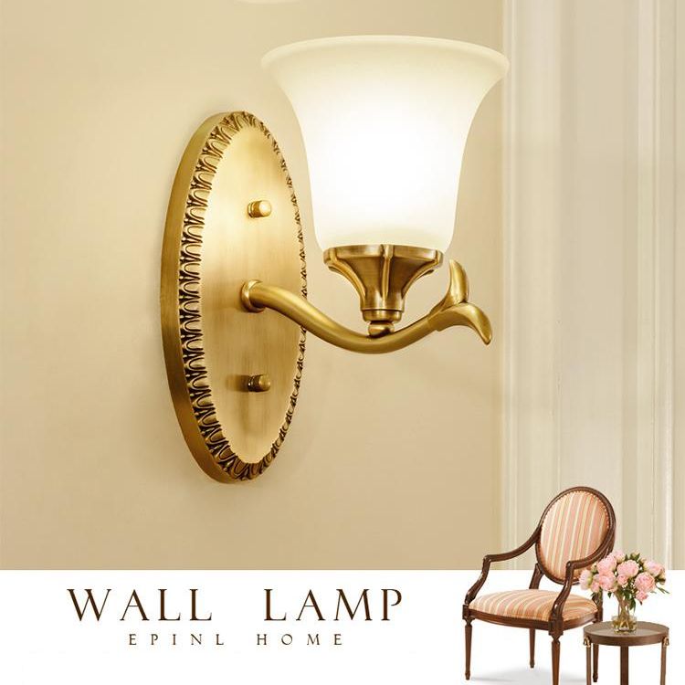 Glass Bell Wall Mount Light Fixture Traditional Bathroom Wall Sconce Lighting in Brass