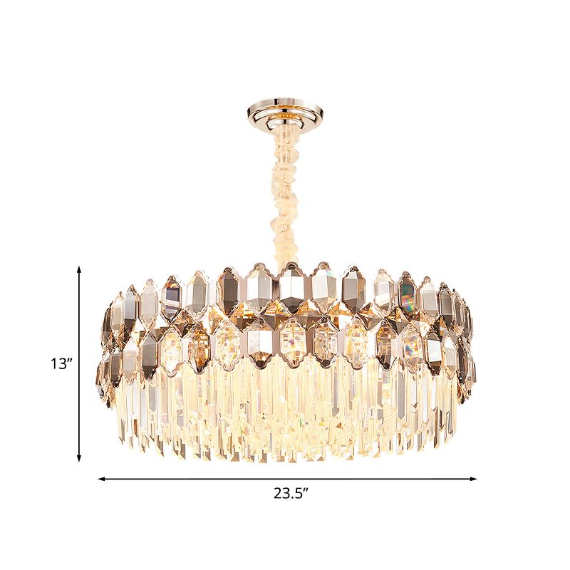 16-Head Round Chandelier Lighting Modern Rose Gold Crystal Prism Hanging Pendant for Bedroom