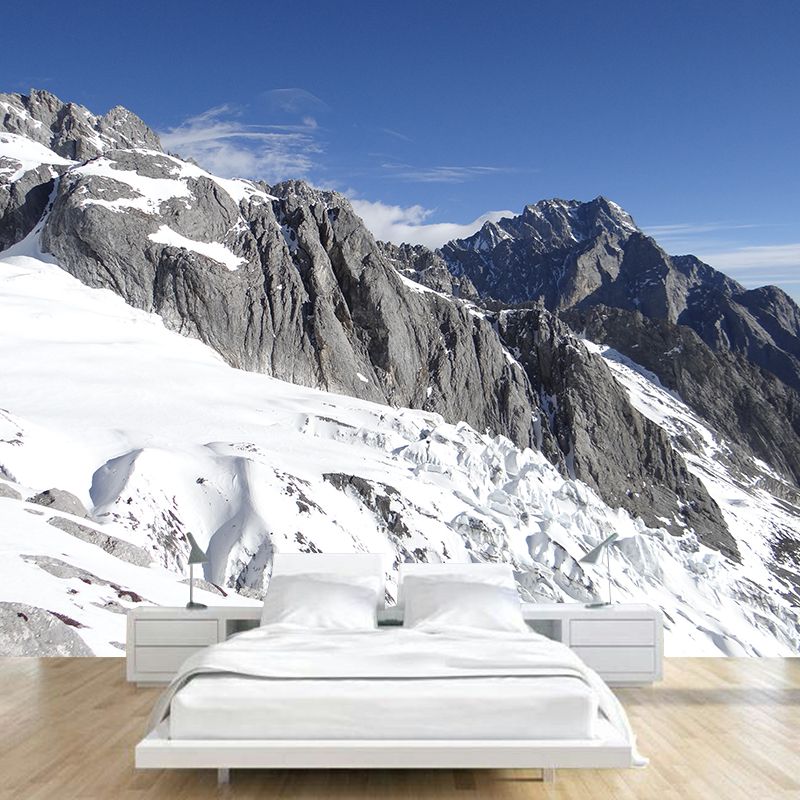 Modern Snow Mountain Slope Murals Grey-White Waterproof Wall Covering for Living Room