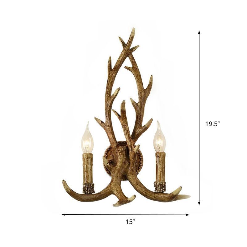 Resin Wood Sconce Lamp Open Bulb 1-Light Traditional Wall Mounted Lighting for Indoor with Antler Backplate