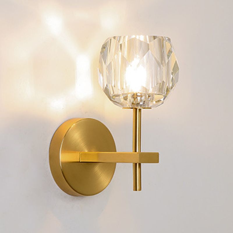 Nordic Style Metal Wall Light Geometric Gold Wall Sconce with Crystal for Bedroom