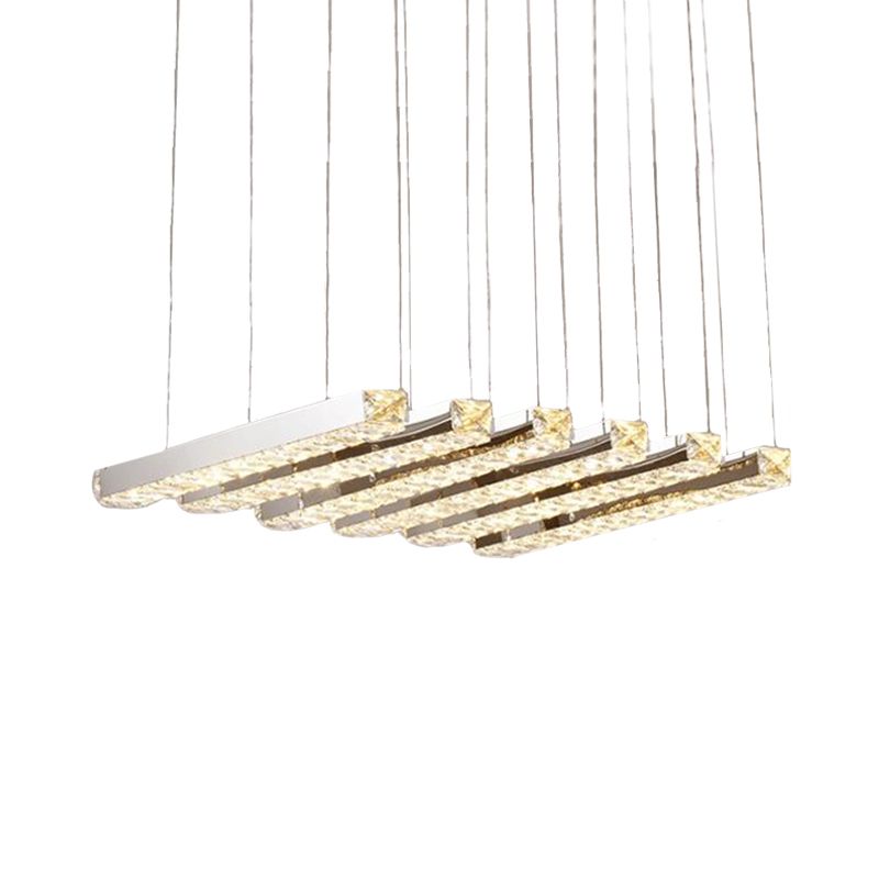 Lineal Living Room Techo Candelier Estilo simple Cristal K9 6/9 Cabezas plateadas Luz colgante en luz cálida/blanca