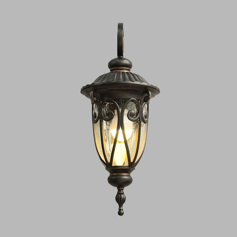Country Acorn Wall Mounted Light 1-Bulb Clear Seeded Glass Sconce Lamp Fixture in Black