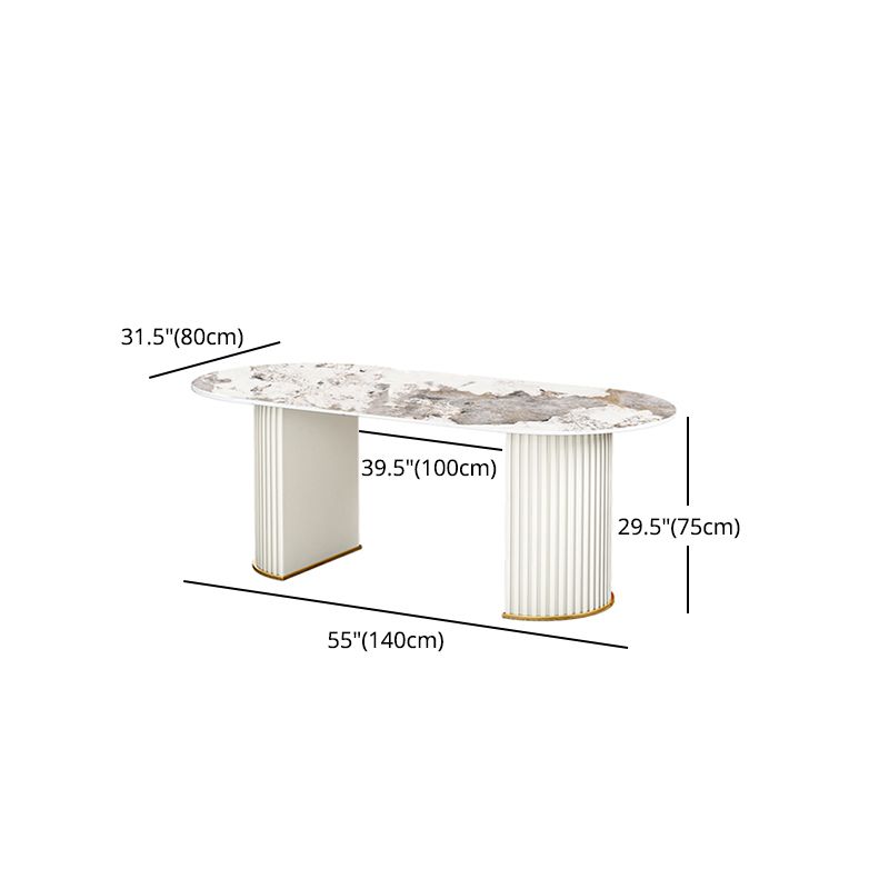 Contemporary Oval Dining Table Sintered Stone Top Double Pedestal Table