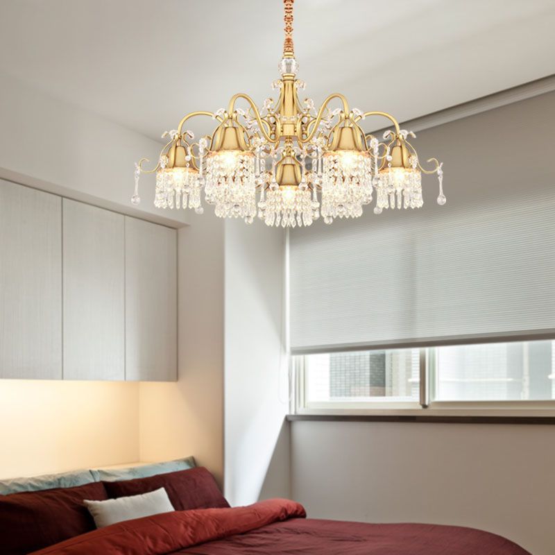 Gol Bell Chandelier minimaliste 7/9 Lumières Kit de lampe de suspension de brin de perle en cristal pour le salon