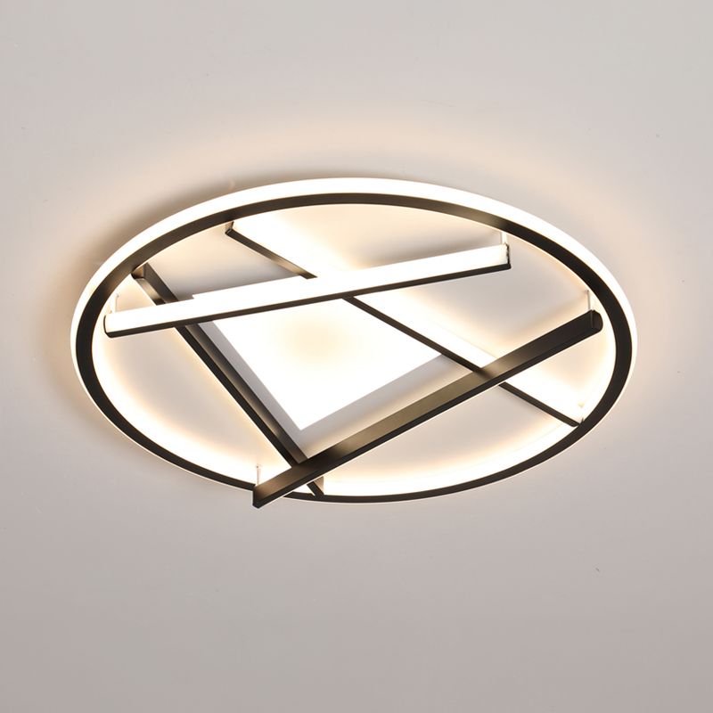 16"/19.5" W Acrylic Ring and Linear Flush Mount Minimalist LED Flush Ceiling Light Fixture in Black, White/Warm Light