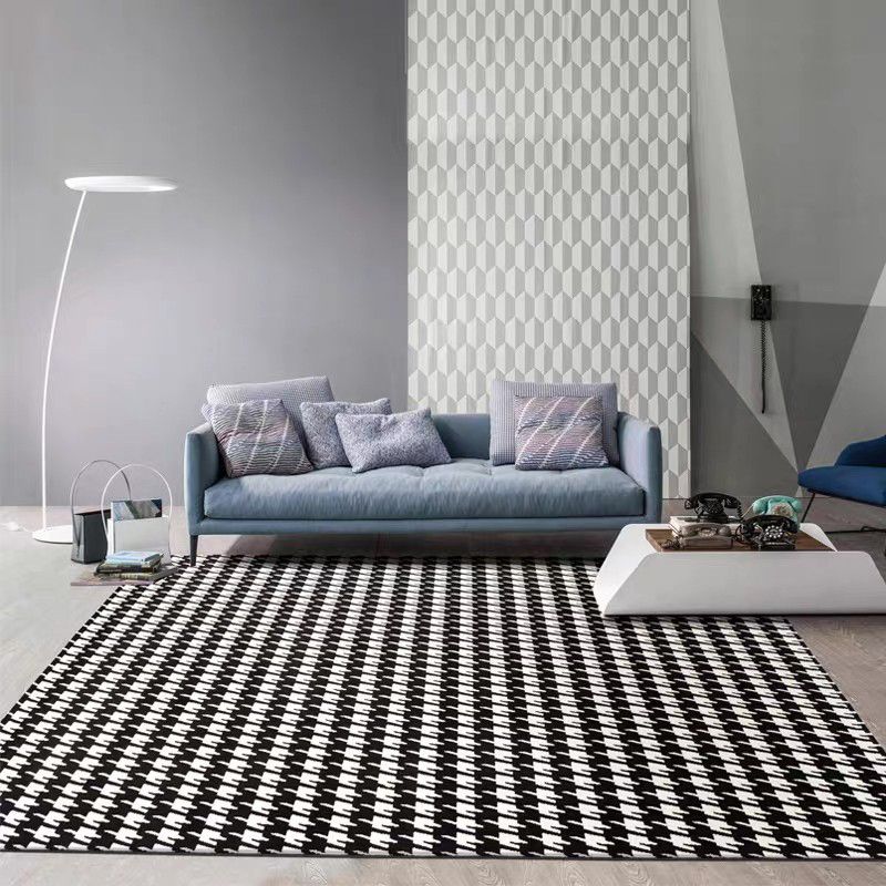 Black Modern Rug Polyester Abstract Print Rug Washable Rug for Living Room