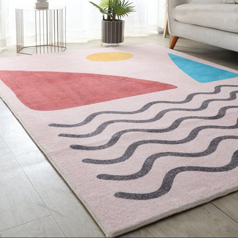 Tapis de couleur rose clair Polyester tapis nordique Tapis résistant aux taches pour la décoration intérieure