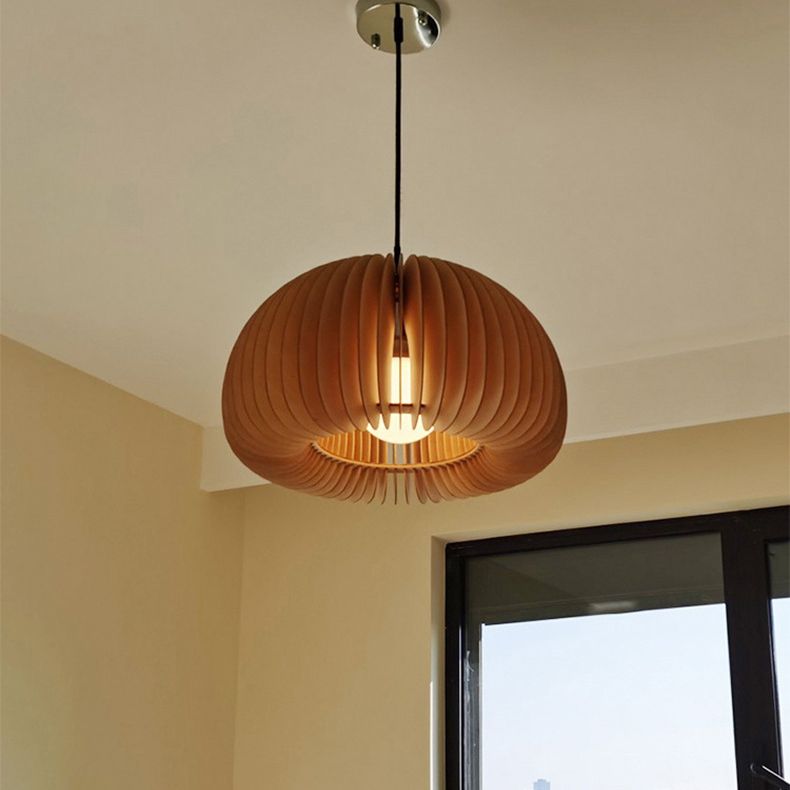 Beige houten pompoen hangende licht Chinese stijl 1 lichte eettafel plafond hanglamp