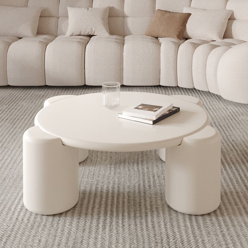 Modern Round Wood Coffee Table with 4 Legs Coffee Table in Cream