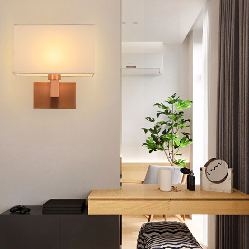 Modern Wall Sconce Metal Rectangle Shape Wall Light with Fabric Shade for Bedroom