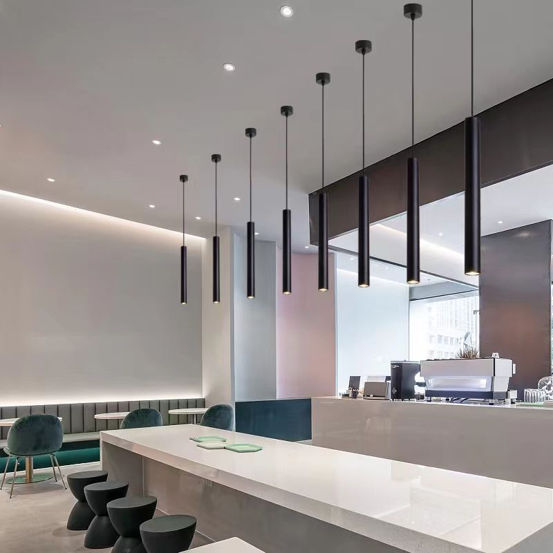 Luces colgantes de forma de cilindro Lámparas colgantes de metal de estilo contemporáneo en negro