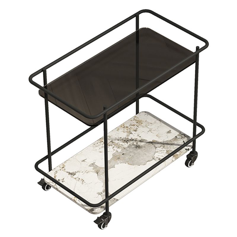 Glass Top End Table with Casters Modern 25.6"w 1-Shelf Side Table