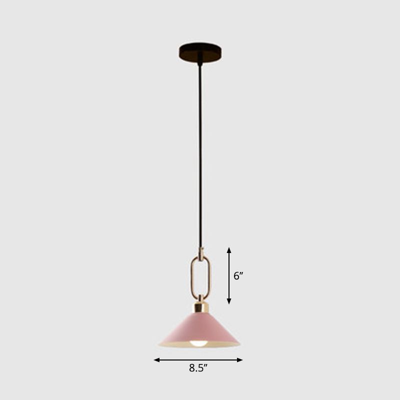 Macaron Single-Bulb Pendant Light Conical Plafond Lampe avec ombre en métal et anneau ovale