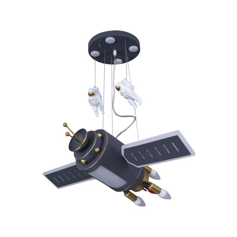 Space Satellite Astronaut Pendant Lamp Kids Resin Dark Grey LED Chandelier Light for Bedroom
