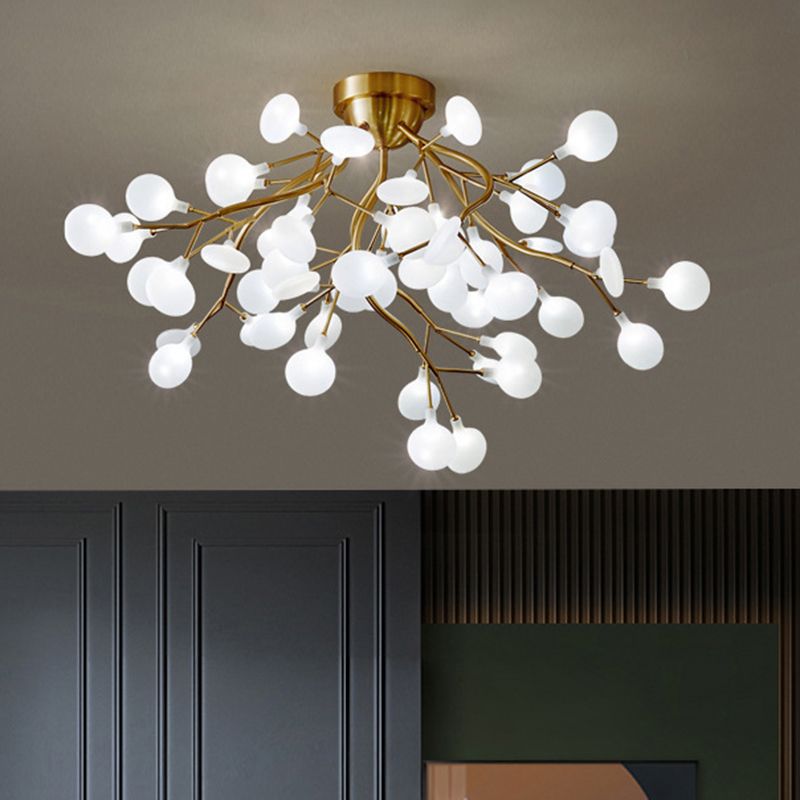 Metal Branch Flush Mount Light Simplicity Semi LED Flush Chandelier with Firefly Shade