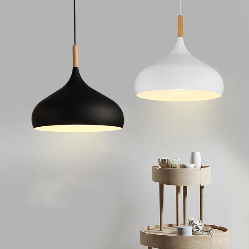 Modern Wooden Top Pendant Light, Minimalist Teardrop Shade Hanging Lamp for Living Room Bedroom