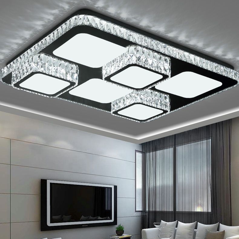 Rettangolare Soffitto Montato Lampada Contemporary Crystal Family Room LED Flush Light in Chrome