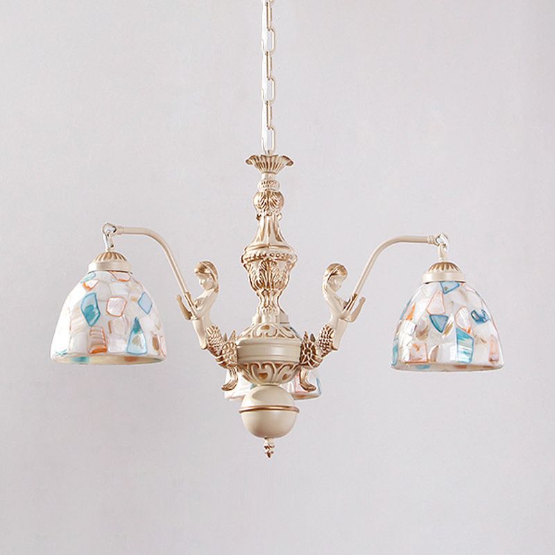 Mosaic Hanging Chandelier Baroque Style Shell 5/9/11 Lights White Pendant Light Kit for Kitchen