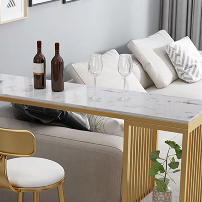 Stone Bar Dining Table Glam Rectangle Bar Table with Double Pedestal for Kitchen Porch