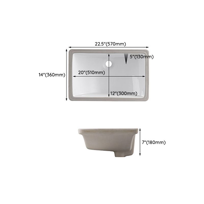 Traditional Undermount Vanity Sink Rectangular Porcelain with Pop-Up Drain Basin Sink