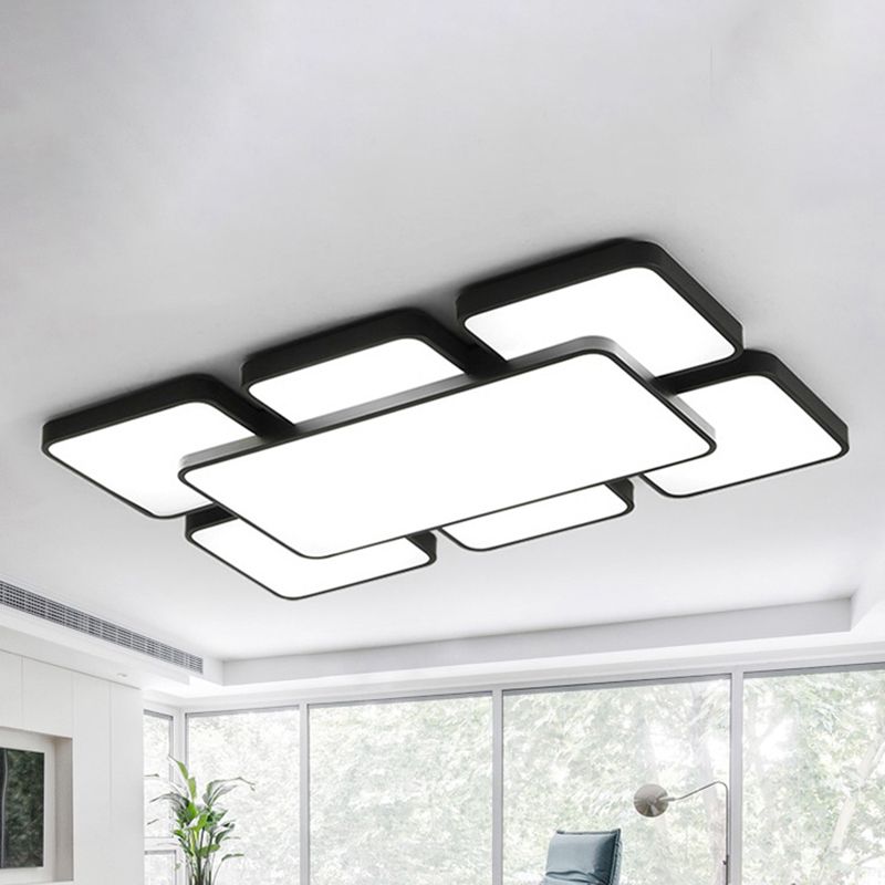 Lámpara empotrada de techo para dormitorio con pantalla cuadrada/rectangular, acrílico, 20,5"/24,5" W, 5/7 luces, lámpara de montaje empotrado estilo modernista en negro/blanco