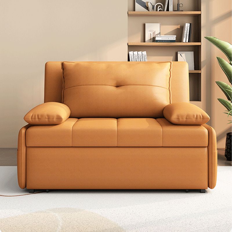 Modern Sofa Bed, Orange Faux Leather Futon and Mattress with Storage
