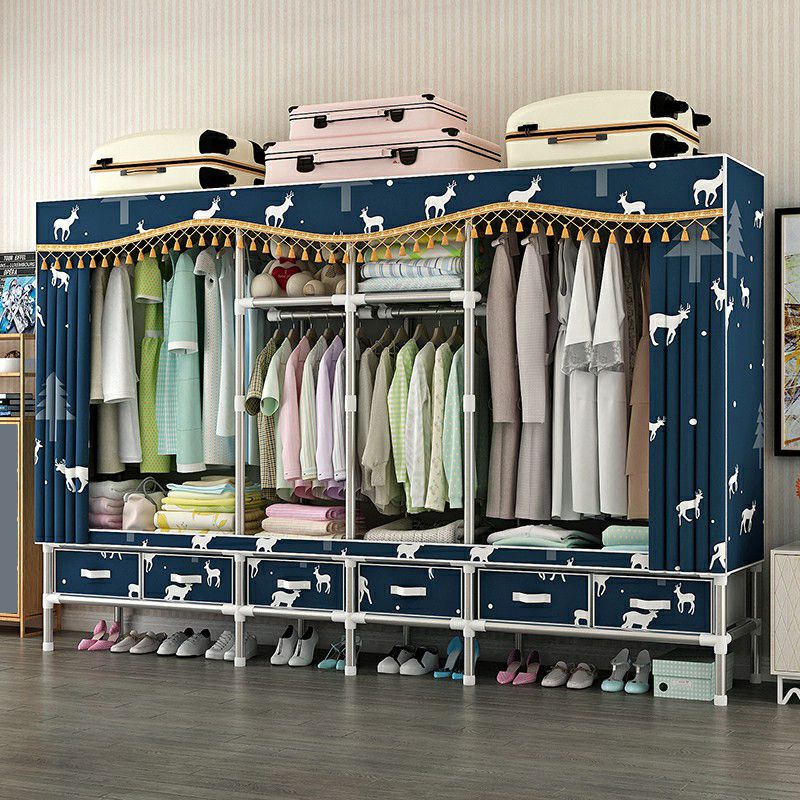 Steel Wardrobe Cabinet with Shelves Modern Wardrobe Armoire with Drawer