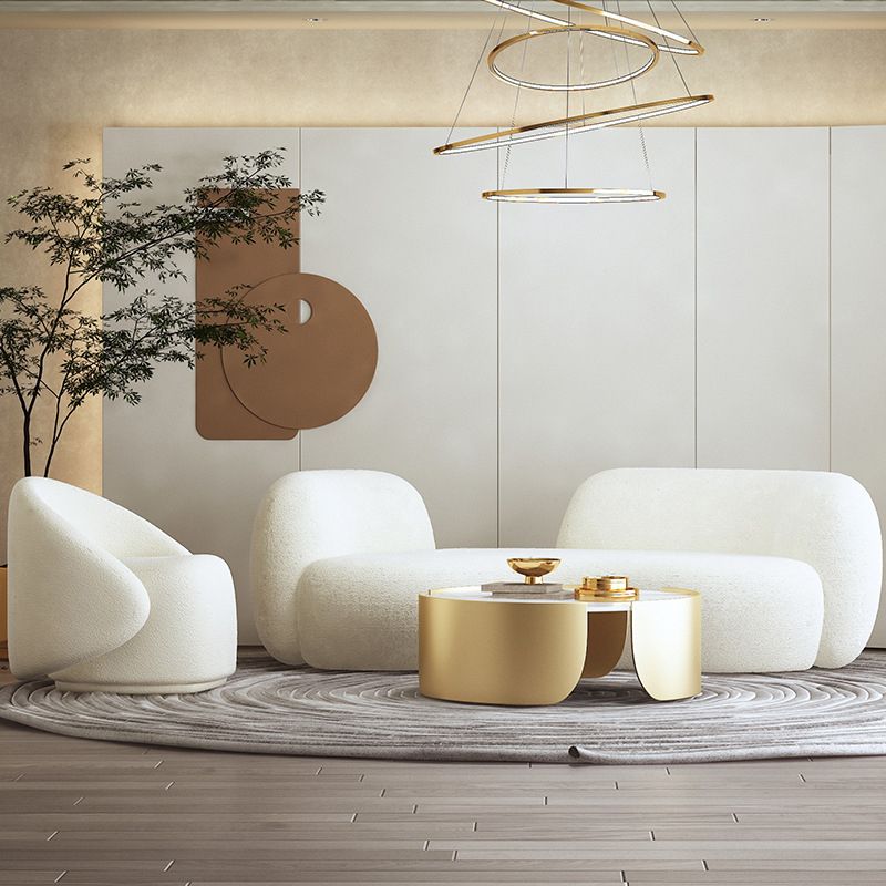 28.35" High Curved Tuxedo Arm Sofa Modern Style White Wool Seating