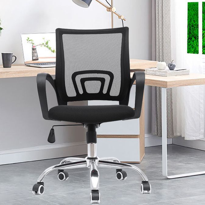 Mid Back Mesh Desk Chair Ergonomic Fixed Arms Chair with Wheels