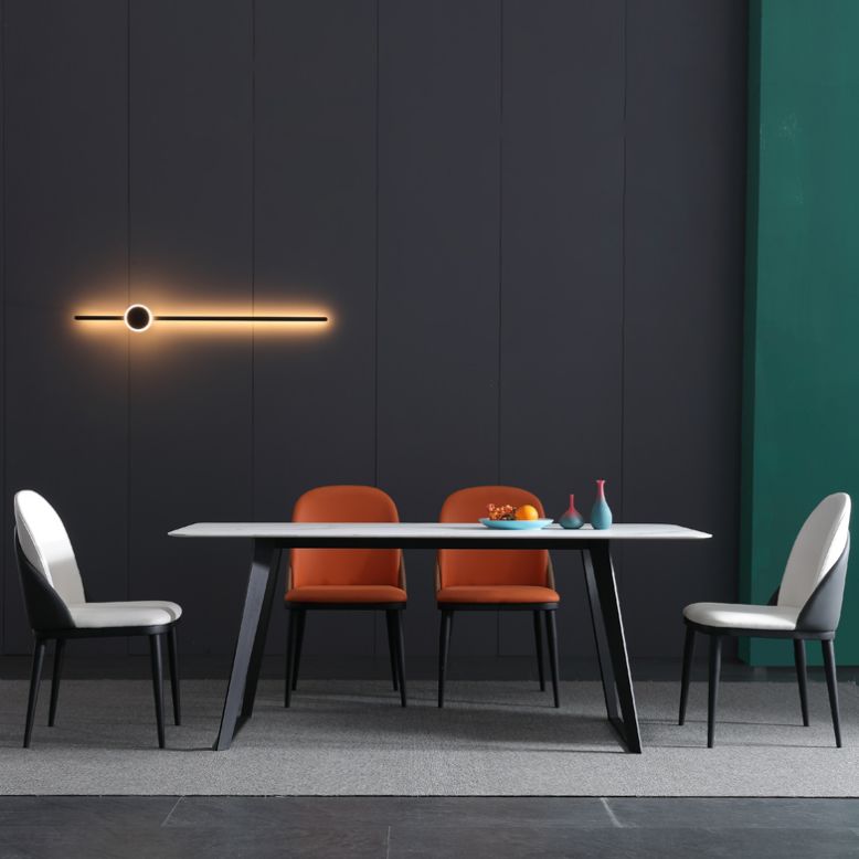 Modern 1/2/5/7 Pieces Rectangle Dining Set Sintered Stone Table with Leather Chairs