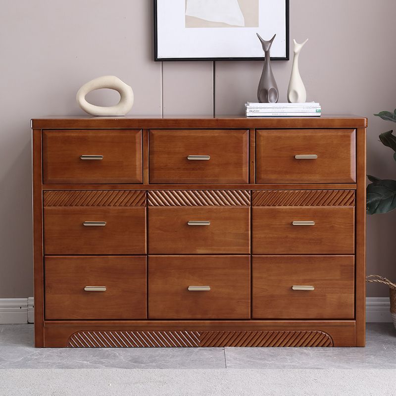 Glam Rubber Wood Storage Chest Home Horizontal Chest with 9 Drawers