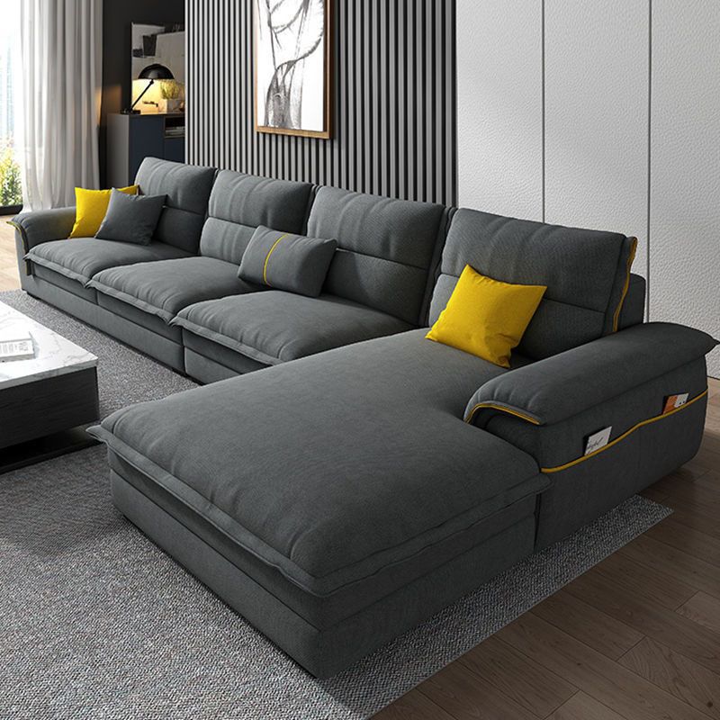 Contemporary Reversible Chaise Sofa with Removable Cushions Slipcovered Sofa