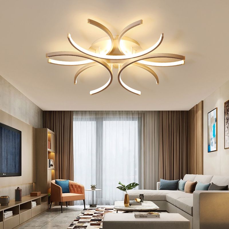 Acrylic White LED Ceiling Light in Modern Concise Style Lacquered Aluminium Linear Semi Flush Mount
