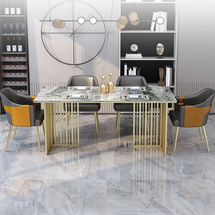 Mesa de comedor de piedra sinterizada de lujo Mesa de interior rectángulo con base de pedestal doble