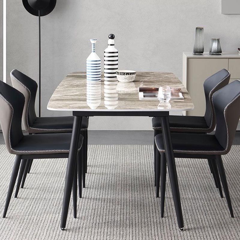 Industrial Stone Rectangle Table Standard Height Dining Table with 4 Legs