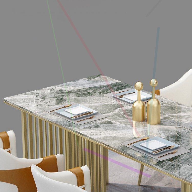 Mesa de comedor rectangular de piedra sinterizada Mesa de comedor de lujo tradicional con marco dorado